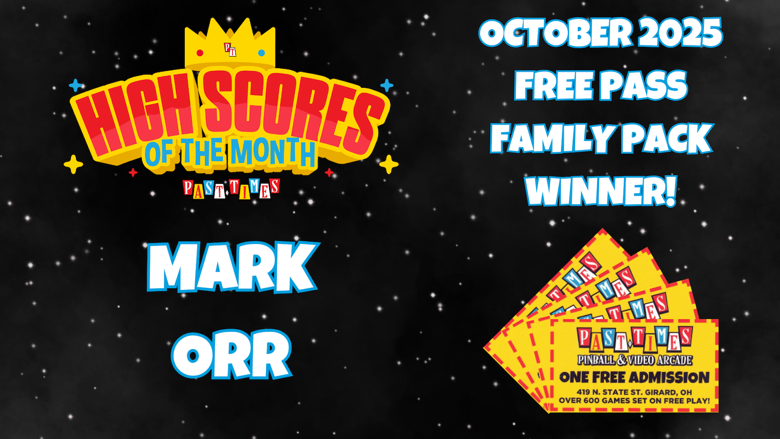 October 2025 Monthly High Scores Family Pack Winner